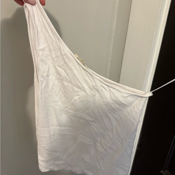 White Ribbed Asymmetrical Strap Tank - Picture 3 of 3